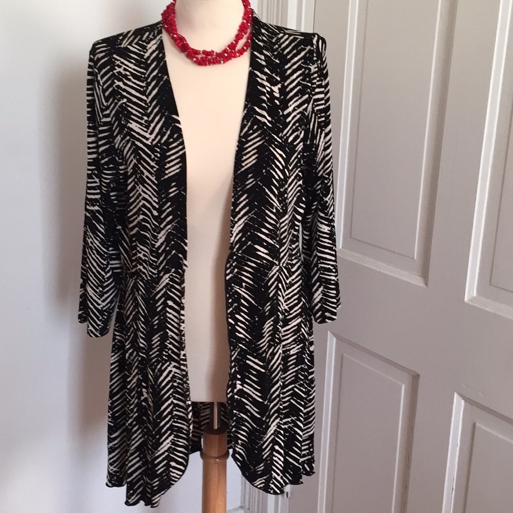 Open front tunic-length cardigan L